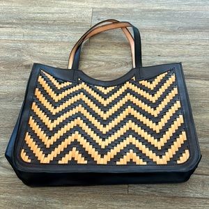 SunNation black & cream woven leather tote bag. NWOT.